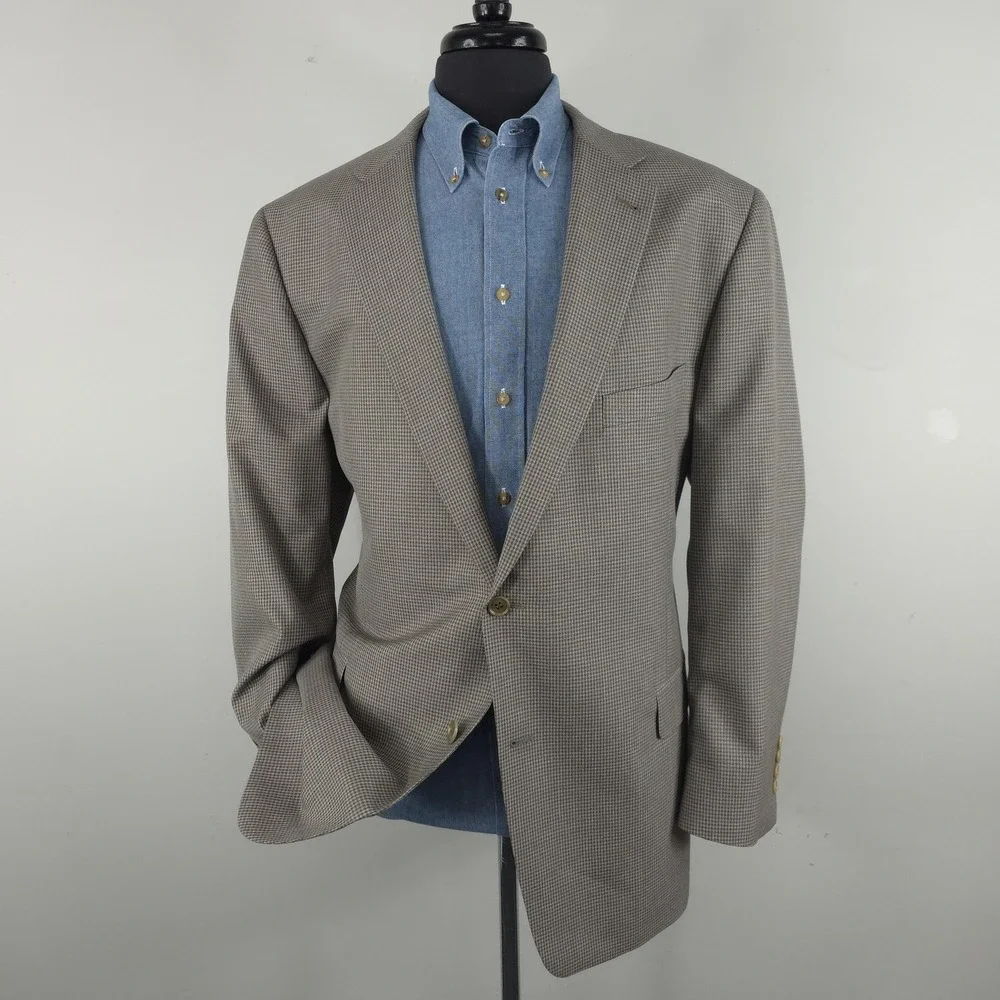 Turnbury Blazer Mens 50R Brown Silk Wool Check Sport Coat Jacket Classic